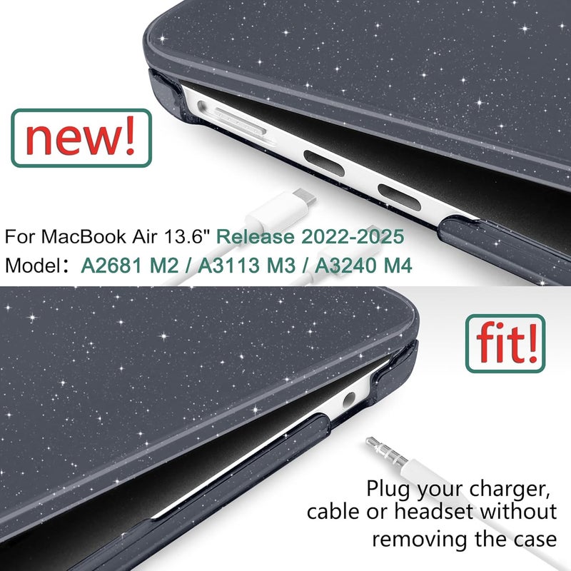 DONGKE Compatible with MacBook Air 13.6 inch Case M4 M3 M2 2025 2024 2023 2022 A3240 A3113 A2681, Glitter Bling Plastic Hard Shell & Keyboard Cover for MacBook Air M4 13 inch Case, Sparkly Black - Image 2